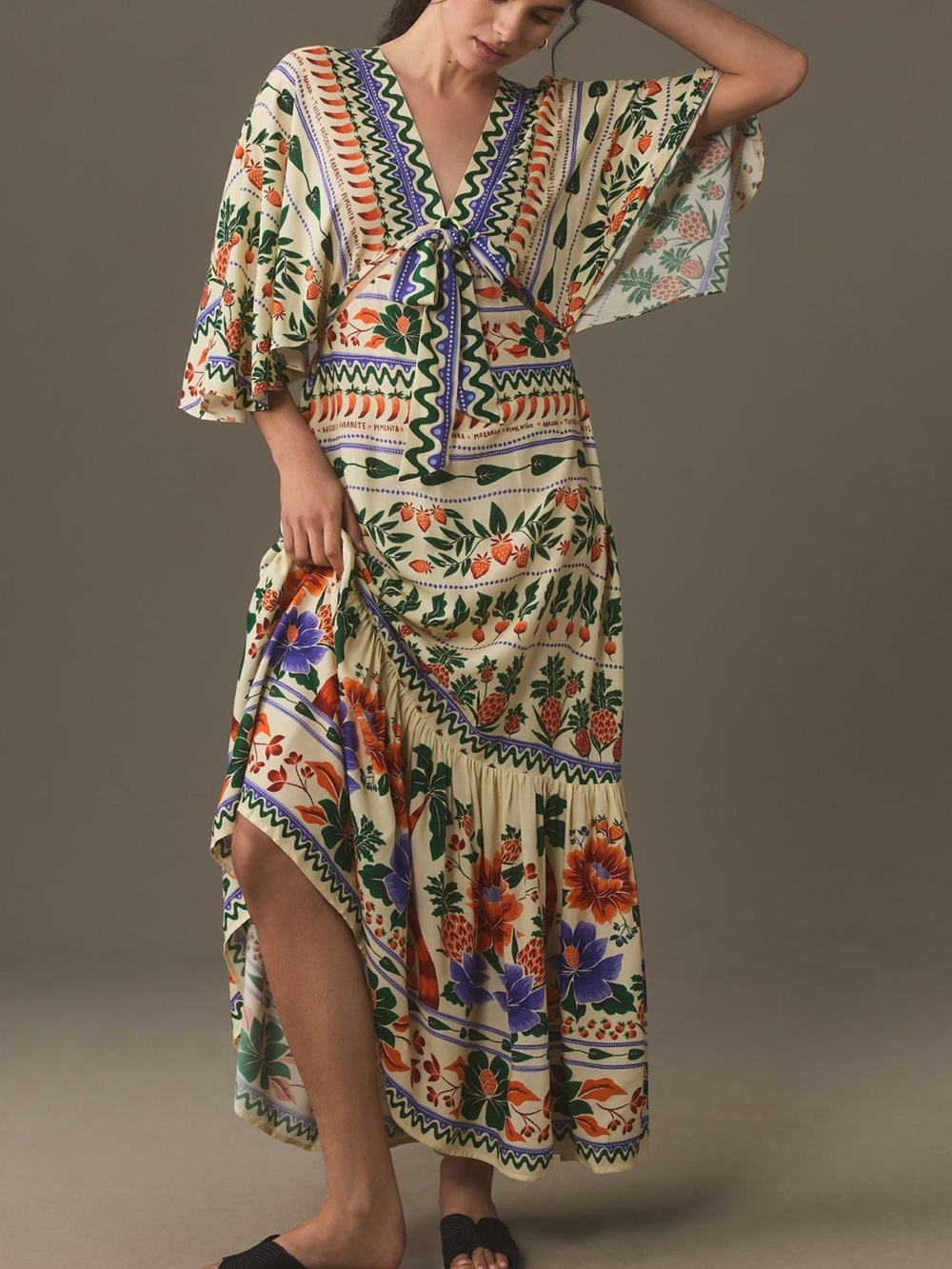 Farm Rio V Neck Floral Tie-Front Maxi Dress - Picture 10 of 12